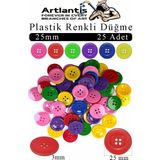 Artlantis Renkli Düğme Plastik 2.5 cm 25 Li 1 Paket 25 mm Plastik Renkli Düğme Dikiş Parlak Yuvarlak 4 Delikli Düğme Etkinlik Okul - Çok Renkli - Standart
