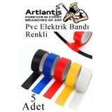 Artlantis Renkli Elektrik Bandı 5 Adet Pvc İzolo Bant Elektrikçi Bandı Su Geçirmez Isıya Dayanıklı Yalıtım Bandı