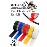 Artlantis Renkli Elektrik Bandı 50 Adet Pvc İzolo Bant Elektrikçi Bandı Su Geçirmez Isıya Dayanıklı Yalıtım Bandı