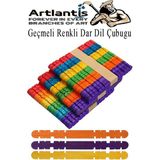 Artlantis Renkli Geçmeli Dil Çubuğu Dar 150 Li 1 Paket Çentikli Tırtıklı Geçirmeli Eklemeli Renkli Dondurma Çubuğu Kesik Uçlu Ahşap Çubuk - Standart