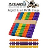 Artlantis Renkli Geçmeli Dil Çubuğu Dar 50 Li 1 Paket Çentikli Tırtıklı Geçirmeli Eklemeli Renkli Dondurma Çubuğu Kesik Uçlu Ahşap Çubuk - Standart