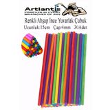 Artlantis Renkli İnce Ahşap Yuvarlak Çubuk 15 cm 30 lu 1 Paket Okul Öncesi Sınıf Tasarım Etkinlik Hobi