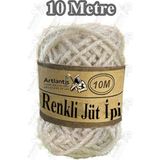 Artlantis Renkli Jüt Ipi 10 Metre 1 Paket Hasır Ip Mumlu Kırnap Iplik Kendir Ip Doğal Renkli Ip Hediye Süsleme - Krem