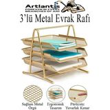 Artlantis Renkli Metal Evrak Rafı 3 Lü 1 Paket Masa Üstü A4 Dosya Düzenleyici Kağıt Tepsisi Metal Fileli Üç Katlı Hareketli Perfore - Altın - Sarı - Standart