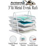Artlantis Renkli Metal Evrak Rafı 3 Lü 1 Paket Masa Üstü A4 Dosya Düzenleyici Kağıt Tepsisi Metal Fileli Üç Katlı Hareketli Perfore - Beyaz - Standart