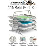 Artlantis Renkli Metal Evrak Rafı 3 Lü 1 Paket Masa Üstü A4 Dosya Düzenleyici Kağıt Tepsisi Metal Fileli Üç Katlı Hareketli Perfore - Gümüş - Gri - Standart