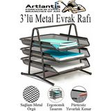 Artlantis Renkli Metal Evrak Rafı 3 Lü 1 Paket Masa Üstü A4 Dosya Düzenleyici Kağıt Tepsisi Metal Fileli Üç Katlı Hareketli Perfore - Siyah - Standart