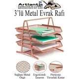 Artlantis Renkli Metal Evrak Rafı 3 Lü 1 Paket Masa Üstü A4 Dosya Düzenleyici Kağıt Tepsisi Metal Fileli Üç Katlı Hareketli Perfore - Standart