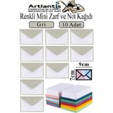 Artlantis Renkli Mini Zarf 7x9 cm Not Kağıtlı 10 Adet Küçük Renkli Zarf Mektup Oyun Zarfı Doğum Günü Dilekleri Zarfı Canlı Renkler - Gri