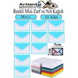 Artlantis Renkli Mini Zarf 7x9 cm Not Kağıtlı 10 Adet Küçük Renkli Zarf Mektup Oyun Zarfı Doğum Günü Dilekleri Zarfı Canlı Renkler - Mavi