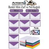 Artlantis Renkli Mini Zarf 7x9 cm Not Kağıtlı 10 Adet Küçük Renkli Zarf Mektup Oyun Zarfı Doğum Günü Dilekleri Zarfı Canlı Renkler - Mor