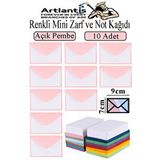 Artlantis Renkli Mini Zarf 7x9 Cm Not Kağıtlı 10 Adet Küçük Renkli Zarf Mektup Oyun Zarfı Doğum Günü Dilekleri Zarfı Canlı Renkler