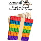 Artlantis Renkli Naturel Geçmeli Dil Çubuğu Dar 100 Lü 1 Paket Çentikli Tırtıklı Geçirmeli Eklemeli Dondurma Çubuğu Kesik Uçlu Ahşap Çubuk - Standart