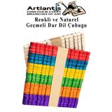 Artlantis Renkli Naturel Geçmeli Dil Çubuğu Dar 100 lü 1 Paket Çentikli Tırtıklı Geçirmeli Eklemeli Dondurma Çubuğu Kesik Uçlu Ahşap Çubuk