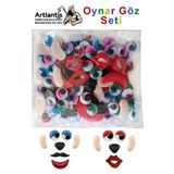 Artlantis Renkli Oynar Göz 12 mm Yüz Seti 96 lı 1 Paket Ağız Kulak Burun Bıyık Dudak Plastik Anasınıfı Kreş Et