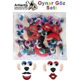 Artlantis Renkli Oynar Göz 12 mm Yüz Seti 96 Lı 1 Paket Ağız Kulak Burun Bıyık Dudak Plastik Anasınıfı Kreş Etkinlik Hobi Tasarım Elişi - Standart - 12mm