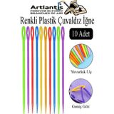 Artlantis Renkli Plastik Çuvaldız Yün İğnesi 24 cm 10 Adet Plastik Dikiş İğnesi Yün Örgü Dikme İplik İğne Dokuma İğnesi