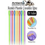Artlantis Renkli Plastik Çuvaldız Yün Iğnesi 24 cm 20 Adet Plastik Dikiş Iğnesi Yün Örgü Dikme Iplik Iğne Dokuma Iğnesi - Standart