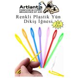 Artlantis Renkli Plastik Yün İğnesi 9 cm 20 Adet Plastik Dikiş İğnesi Plastik Örgü Dikme İplik İğne Dokuma İğn