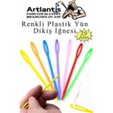 Artlantis Renkli Plastik Yün İğnesi 9 cm 20 Adet Plastik Dikiş İğnesi Plastik Örgü Dikme İplik İğne Dokuma İğnesi