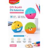 Artlantis Renkli Sevimli Kalemtraş Keyroad KR-971839 3 Adet Hazneli Çift Bıçaklı Kalem Açacağı Plastik Kalemtıraş Kalem Traş Okul - Çok Renkli - Standart