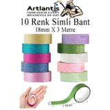 Artlantis Renkli Simli Bant 10 Adet 1 Paket 10 lu Simli Holgramlı Metalik Hobi Işıltılı Bantı Hediye Dekoratif
