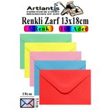 Artlantis Renkli Zarf 13x18 cm 100 Adet 5 Renk Mektup Zarfı Davetiye Zarfı Kartpostal Çekiliş Hediye Zarfı