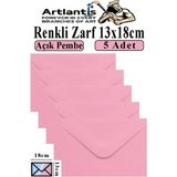 Artlantis Renkli Zarf 13X18 cm 5 Adet Renkli Mektup Zarfı Renkli Davetiye Zarfı Kartpostal Çekiliş Hediye Zarfı - Açık Pembe