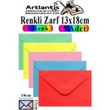 Artlantis Renkli Zarf 13X18 cm 5 Adet Renkli Mektup Zarfı Renkli Davetiye Zarfı Kartpostal Çekiliş Hediye Zarfı - Çok Renkli