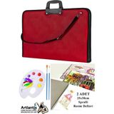 Artlantis Resim Çantası 35X50 cm Resim Defteri Palet Fırça Seti 1 Paket Kırmızı Resim Proje Çantası Fermuarlı Kulplu 37X54 cm - Standart - 35x50cm