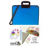 Artlantis Resim Çantası 35x50 cm Resim Defteri Palet Fırça Seti 1 Paket Mavi Resim Proje Çantası Fermuarlı Kul