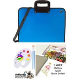 Artlantis Resim Çantası 35X50 cm Resim Defteri Palet Fırça Seti 1 Paket Mavi Resim Proje Çantası Fermuarlı Kulplu 37X54 cm - Standart - 35x50cm