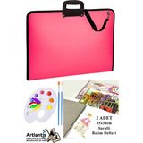 Artlantis Resim Çantası 35X50 cm Resim Defteri Palet Fırça Seti 1 Paket Pembe Resim Proje Çantası Fermuarlı Kulplu 37X54 cm - Standart - 35x50cm