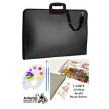 Artlantis Resim Çantası 35x50 cm Resim Defteri Palet Fırça Seti 1 Paket Siyah Resim Proje Çantası Fermuarlı Ku