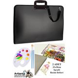 Artlantis Resim Çantası 35X50 cm Resim Defteri Palet Fırça Seti 1 Paket Siyah Resim Proje Çantası Fermuarlı Kulplu 37X54 cm - Standart - 35x50cm