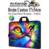 Artlantis Resim Çantası Desenli Kumaş 37X54 cm 1 Adet Kız ve Erkek Teknik Resim Dosya Proje Çantası 35X50 cm Askılı Fermuarlı - Çok Renkli
