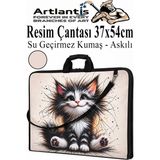 Artlantis Resim Çantası Desenli Kumaş 37X54 cm 1 Adet Kız ve Erkek Teknik Resim Dosya Proje Çantası 35X50 cm Askılı Fermuarlı - Krem