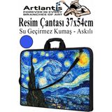 Artlantis Resim Çantası Desenli Kumaş 37X54 cm 1 Adet Kız ve Erkek Teknik Resim Dosya Proje Çantası 35X50 cm Askılı Fermuarlı - Mavi