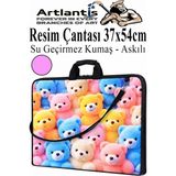 Artlantis Resim Çantası Desenli Kumaş 37X54 cm 1 Adet Kız ve Erkek Teknik Resim Dosya Proje Çantası 35X50 cm Askılı Fermuarlı - Pembe
