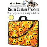 Artlantis Resim Çantası Desenli Kumaş 37X54 cm 1 Adet Kız ve Erkek Teknik Resim Dosya Proje Çantası 35X50 cm Askılı Fermuarlı - Sarı