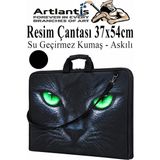 Artlantis Resim Çantası Desenli Kumaş 37X54 cm 1 Adet Kız ve Erkek Teknik Resim Dosya Proje Çantası 35X50 cm Askılı Fermuarlı - Siyah