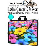 Artlantis Resim Çantası Desenli Kumaş 37X54 cm 1 Adet Kız ve Erkek Teknik Resim Dosya Proje Çantası 35X50 cm Askılı Fermuarlı - Turkuaz