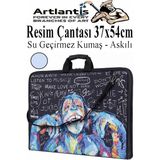 Artlantis Resim Çantası Desenli Kumaş 37X54 cm 1 Adet Teknik Resim Dosya Çantası 35X50 cm Askılı Proje Çantası Fermuarlı Okul Sınıf - Açık Mavi