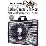 Artlantis Resim Çantası Desenli Kumaş 37X54 cm 1 Adet Teknik Resim Dosya Çantası 35X50 cm Askılı Proje Çantası Fermuarlı Okul Sınıf - Gri