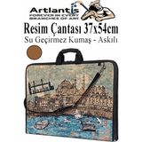Artlantis Resim Çantası Desenli Kumaş 37X54 cm 1 Adet Teknik Resim Dosya Çantası 35X50 cm Askılı Proje Çantası Fermuarlı Okul Sınıf - Kahverengi