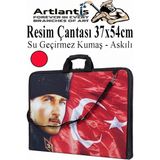 Artlantis Resim Çantası Desenli Kumaş 37X54 cm 1 Adet Teknik Resim Dosya Çantası 35X50 cm Askılı Proje Çantası Fermuarlı Okul Sınıf - Kırmızı