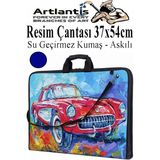 Artlantis Resim Çantası Desenli Kumaş 37X54 cm 1 Adet Teknik Resim Dosya Çantası 35X50 cm Askılı Proje Çantası Fermuarlı Okul Sınıf - Lacivert