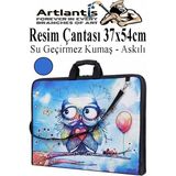 Artlantis Resim Çantası Desenli Kumaş 37X54 cm 1 Adet Teknik Resim Dosya Çantası 35X50 cm Askılı Proje Çantası Fermuarlı Okul Sınıf - Mavi
