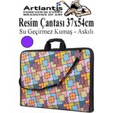 Artlantis Resim Çantası Desenli Kumaş 37X54 cm 1 Adet Teknik Resim Dosya Çantası 35X50 cm Askılı Proje Çantası Fermuarlı Okul Sınıf - Mor