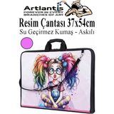 Artlantis Resim Çantası Desenli Kumaş 37X54 cm 1 Adet Teknik Resim Dosya Çantası 35X50 cm Askılı Proje Çantası Fermuarlı Okul Sınıf - Pembe